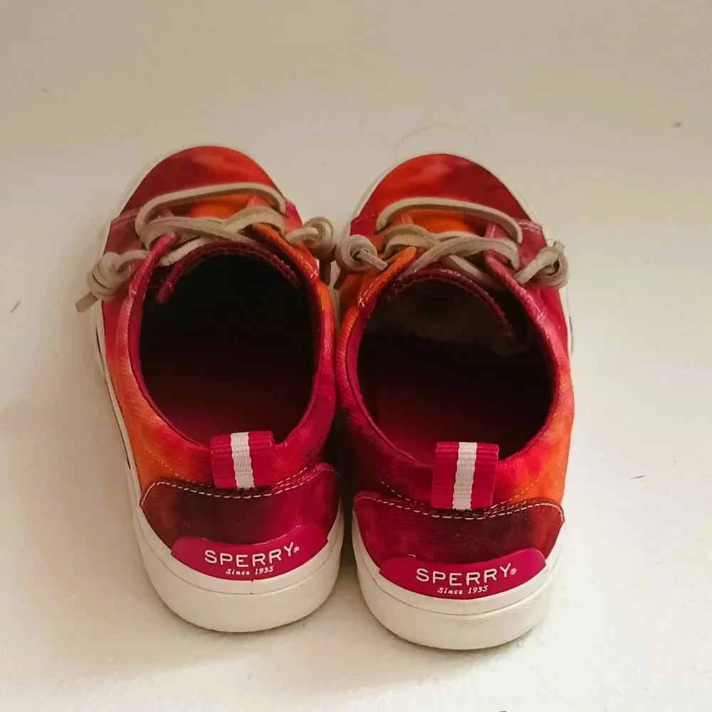 Sperry Pier Wave Tie Dye Shoes 5.5 Slip On Red Orange Sneakers